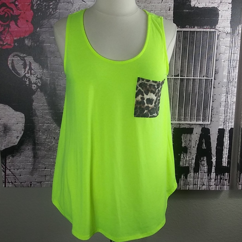 Heimish Yellow Leopard Print Pocket Tank Sz 1X